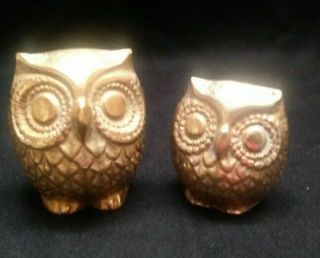 Vintage Brass Owl Family Paper Weights Figurines Set Of 2 Mid Century Modern
