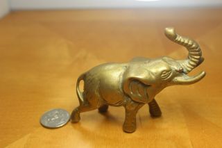 Vintage Brass Lucky Elephant Ears Back Raised Trunk Figurine Paperweight Trinket