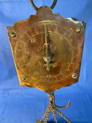 FRARY ' S Family Antique Vintage Brass & Cast Iron Hanging Scale Spring Balance 2