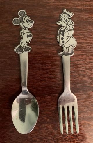 Vintage Walt Disney Mickey Mouse Spoon And Donald Duck Fork.  Stainless By Bonny