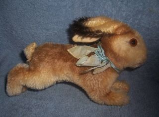 Vintage Steiff Plush Mohair Rabbit 8 " X 4 " Easter Bunny Bow Stuffed Animal