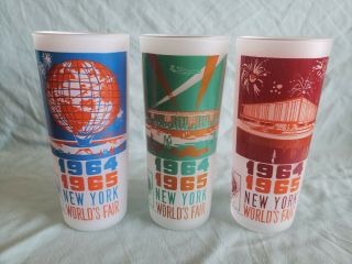 Set Of 3 Different 1964 - 1965 York Worlds Fair Frosted Drinking Glasses