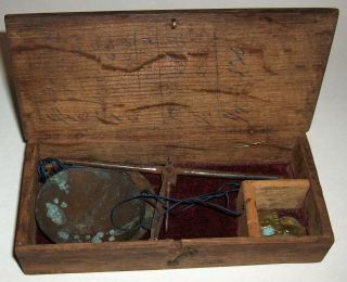 Antique 19th C.  Gold Rush /civil War Apothecary Era Balance Scale In A Wood Box