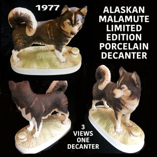 Lionstone Alaskan Malamute Porcelain Whiskey Decanter 1977 Limited Edition