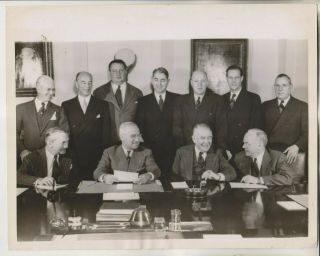2 1940s Press Photos - President Truman - His Cabinet & Aboard The Missouri