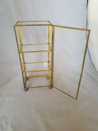 Vintage Brass & Glass Miniature Display Case Shelf Curio Cabinet Footed 2