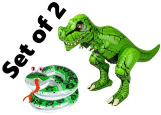 (set Of 2) 24 " T - Rex & 60  Coiled Snake Dinosaur Inflatable Party Decoration