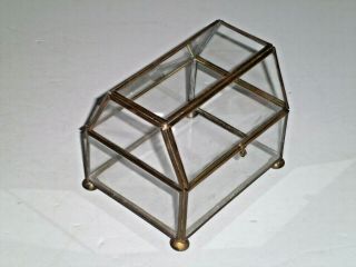 Vintage Brass And Glass Treasure Chest Curio Display Tabletop Box