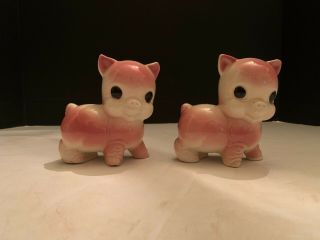 Vintage Pink Art Pottery Pig Figurine A Pair