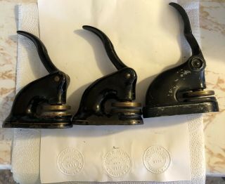 Three Antique Cast Iron Seal Press Stamp Embossers Cohoes Ny Realty Co Cascade
