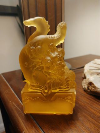 Vintage Yellow Tittot Lion With Cub China Art Sculpture Chipped Base Rare