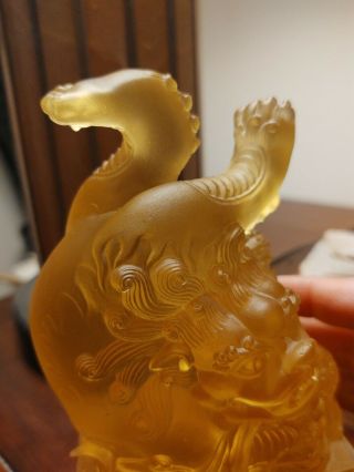 Vintage Yellow Tittot Lion with Cub China Art Sculpture Chipped Base Rare 2