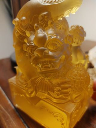 Vintage Yellow Tittot Lion with Cub China Art Sculpture Chipped Base Rare 3