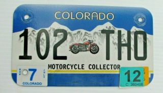 Colorado Motorcycle Cycle License Plate " 102 Tho " Antique Collector Historic