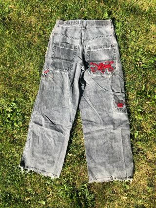 32x 29 " 90s Vintage Jnco Jeans Crown Logo Embroidered Raver Grey Pants 32 Waist