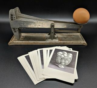 Antique Vintage Acme Egg Grading Scale W/ 48 Paper Gummed Egg Advertising Plates