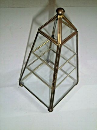 Vintage Brass And Glass Pyramid Tabletop Curio Display Tower 9 "