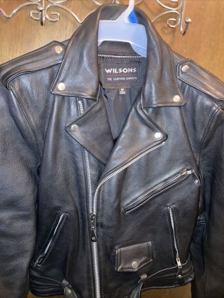 Vintage Wilson Mens Leather Motorcyle Jacket Black Size M