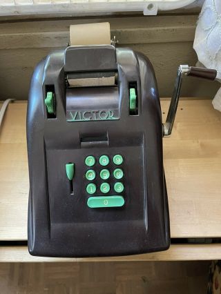 Vintage Victor Adding Machine,  Green & Brown Bakelite,  Case.