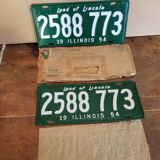 Illinois 1954 License Plate Pair With Matching Envelope