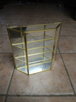 Vintage Brass And Glass Mirrored Back Curio Display Cabinet For Miniatures