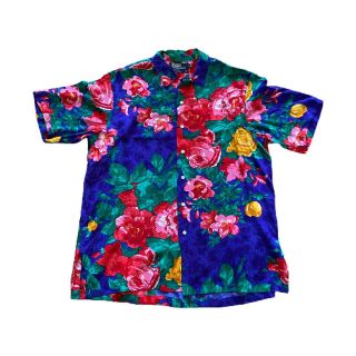 Vintage Polo Ralph Lauren 100 Silk Floral Hawaiian Shirt Men 