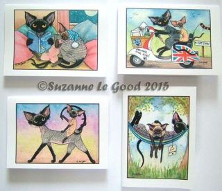 Devon Rex Art Greetings Cards 8 Mixed From Painting By Suzanne Legood