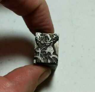 Vintage Letterpress Printing Block Young Woman Riding Bicycle All Metal