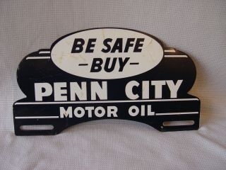Vintage Penn City Motor Oil Painted Metal Advertising License Plate Topper Sign