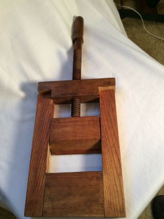 Vintage Unique 1930’s Or Older Hard Wood Small Bookbinding Press W/wood Threads