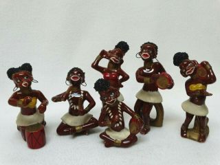 6 Vintage Ceramic African Native Figurines 1950 