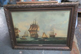 Vintage Framed Large Maritime Print,  The Fleet 1800 - W.  A.  Knell Nautical Ships