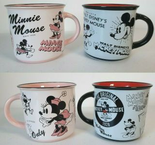 Disney Mickey & Minnie Mouse Vintage Poster Stamp Large Ceramic Mug Set P&p
