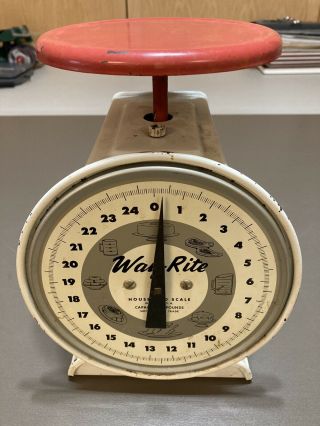 Vintage Way - Rite Household Kitchen Scale 25 - Lb Capacity Red White Very Good