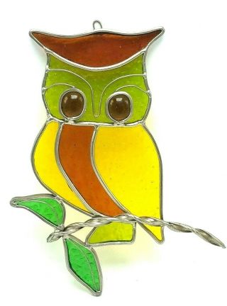 Vintage Stained Glass Owl Sun Catcher Wall Hanging Window Hanging 8 " T X 4 1/2 " W