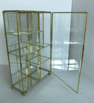 Vintage Brass And Glass Small Curio Display Case Cabinet Mirrored & Footed
