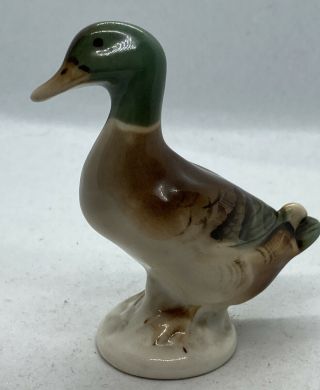Vintage Studio Art Pottery Ceramic Duck Green Brown Figurine Numbered