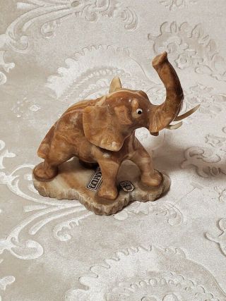 Unique Hand Carved Brown Marble Stone Elephant Figurine,  Made In Ecuador