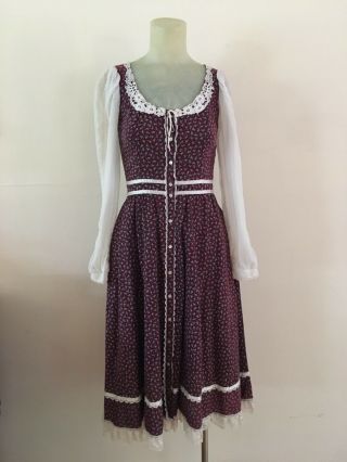 Vintage 70s Gunne Sax Dress Floral Calico Prairie Girls Size 7