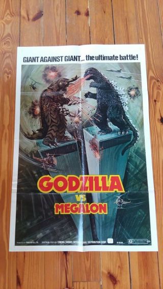 Vintage 1973 Movie Poster Godzilla Vs Megalon One Sheet 27x41