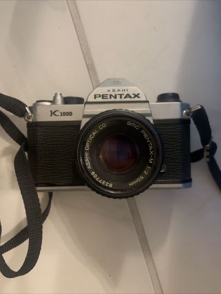 Vtg Asahi Pentax K1000 35mm Film Camera W/ Pentax - M 50mm Lens,  Strap