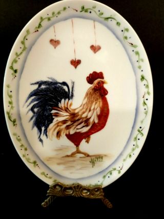 Vintage Hand Painted Decorative Rooster Plate Platter Country Farmhouse Decor