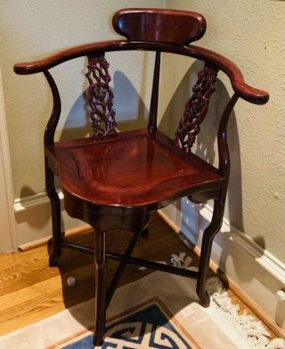 Vintage Rosewood Hand - Carved Ornate Wood Corner Chair Oriental Furniture