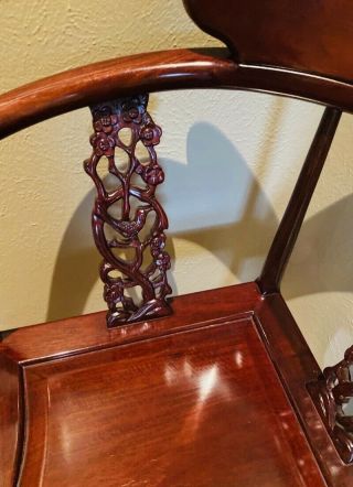 Vintage Rosewood Hand - Carved Ornate Wood Corner Chair Oriental Furniture 2
