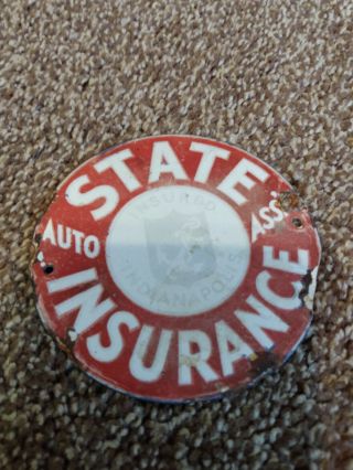 Vintage State Auto Association Insurance License Plate Topper Indianapolis Ind
