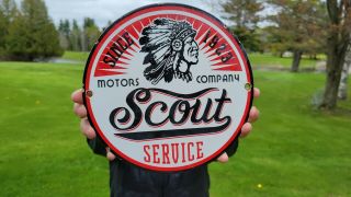 Old Vintage Scout Motor Co.  Service Porcelain Enamel Door Sign Gas Oil Indian