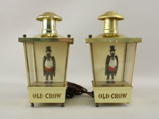 2 Vintage Old Crow Kentucky Whiskey Advertising Bar Light Lantern Sconce