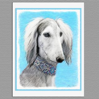 6 Saluki Dog Silver Blank Art Note Greeting Cards