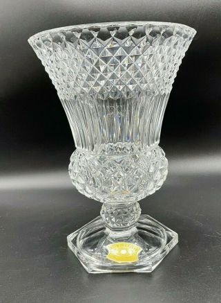 Vintage Val St Lambert Emerald Hand Cut Crystal Vase Belgium With Box
