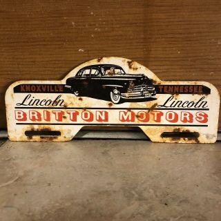 Vintage Lincoln Britton Motors Metal License Plate Topper Sign Service